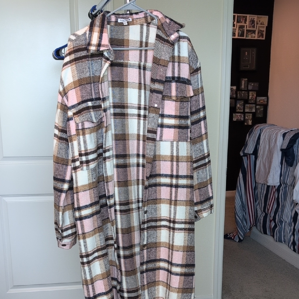 Fashion Nova Checkered Coat in Pink and Brown